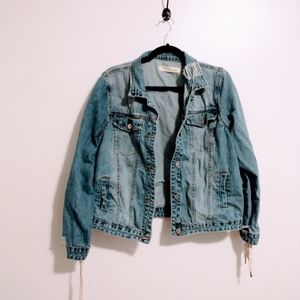 Corset lace sleeve jean jacket with distressing size large hippie laundry